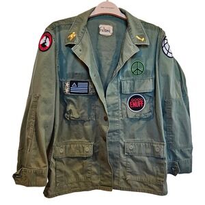 Vintage Olive Green Military Jacket Patched Peace Good Enuff Operation Get Mad M
